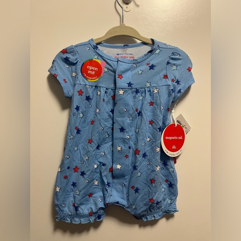 NWT Magnetic Me Red White and Blue Magnetic Modal Romper Girls Size 0-3 months